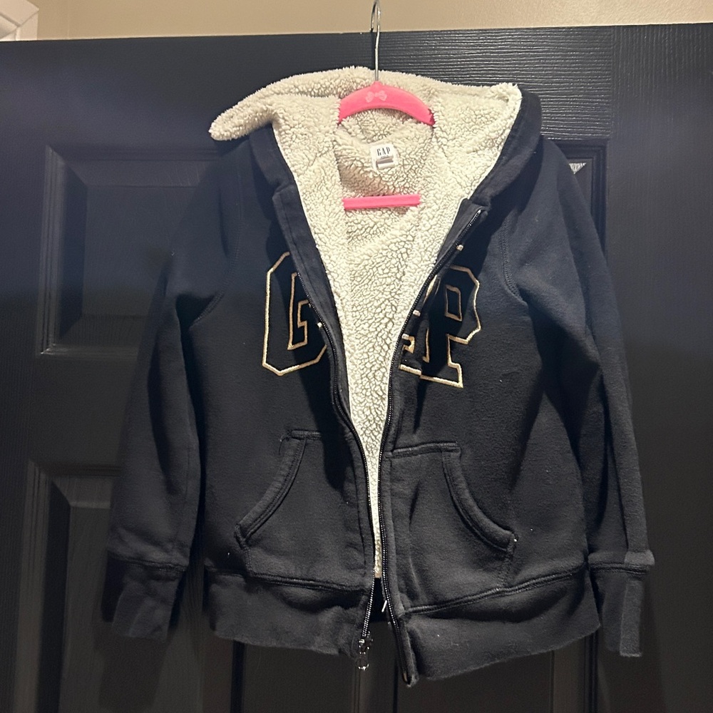 GAP Black Hoodie with Cream Sherpa Lining - girl’s